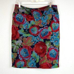 LULAROE CASSIE PENCIL SKIRT SIZE XL BLACK FLORAL COLORFUL